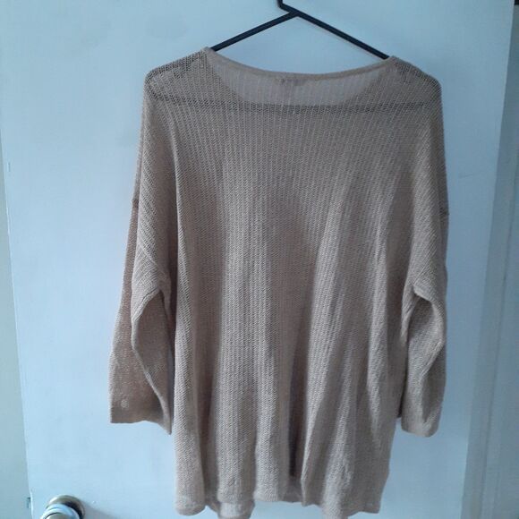 J. Jill Top Beige Light Brown Linen Rayon Blend Open Knit Sweater L Minimalist - Picture 4 of 6